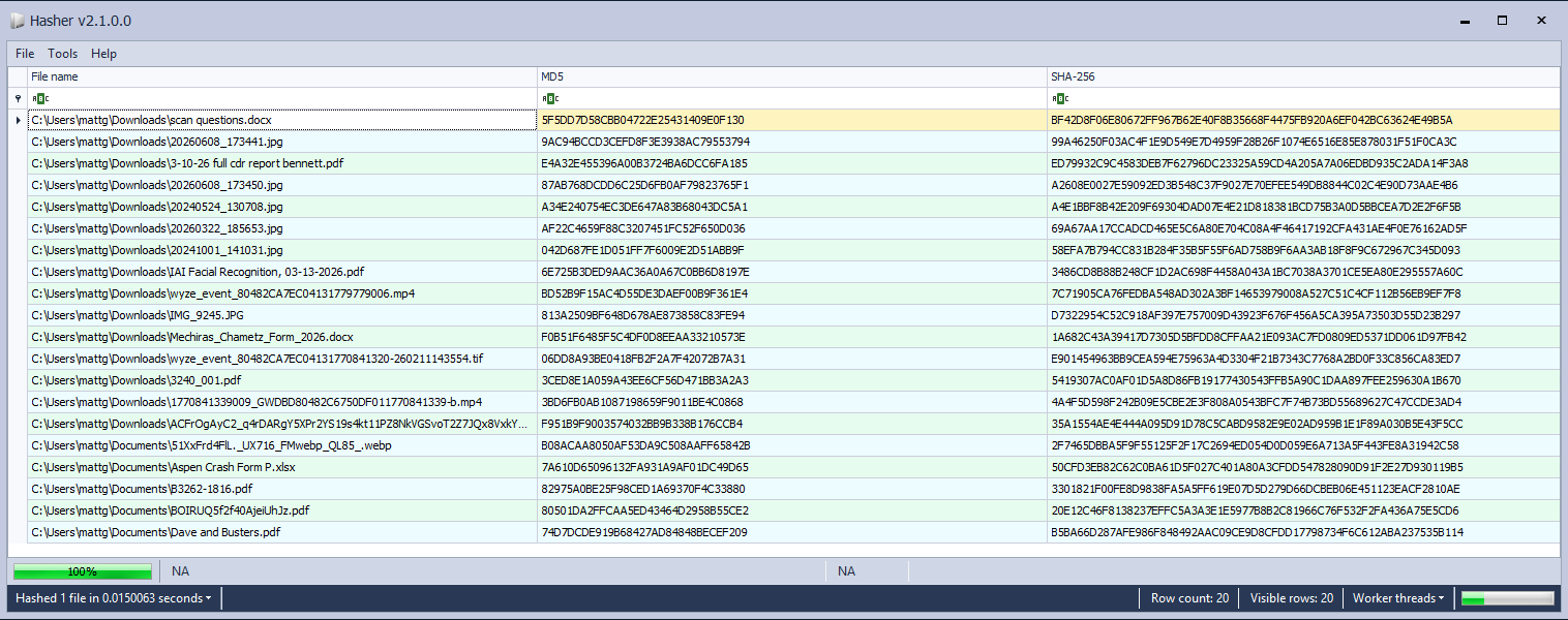 Hashing Screenshot